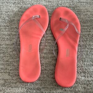 Tkees highlighted neon pink clear straps flip flops Size 7